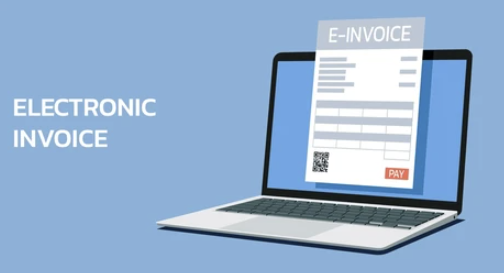 Electronic invoicing e-invoice concept on laptop computer